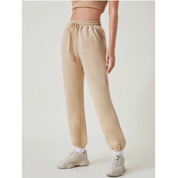 Beige Fleece Joggers Drawstring and Pockets - Picture 5 of 8